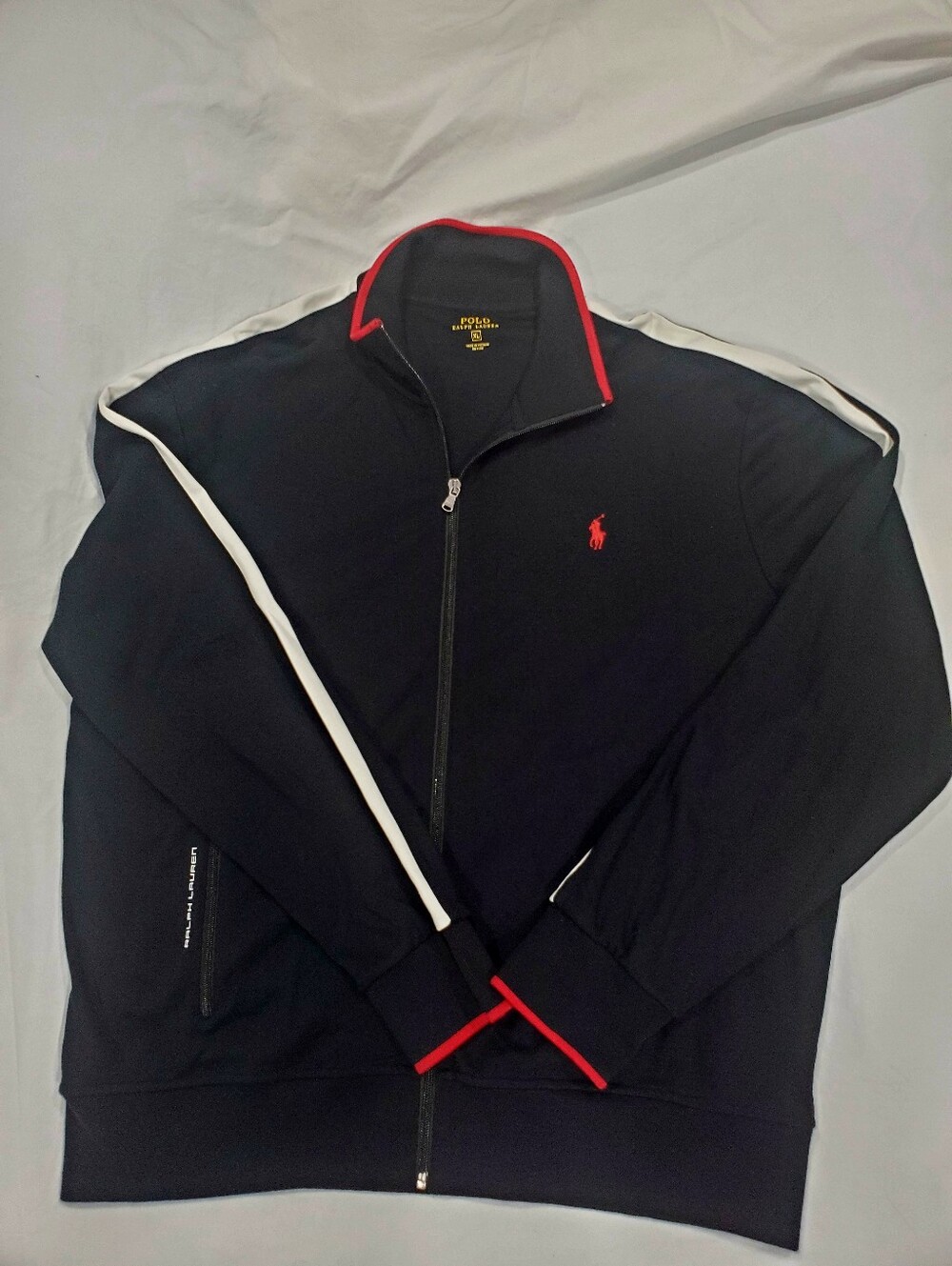 Polo Ralph Lauren Track Jacket XL Black Red Piping Full Zip Interlock NWOT